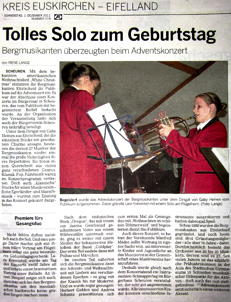 Weihnachtskonzert der Bergmusikanten 2011